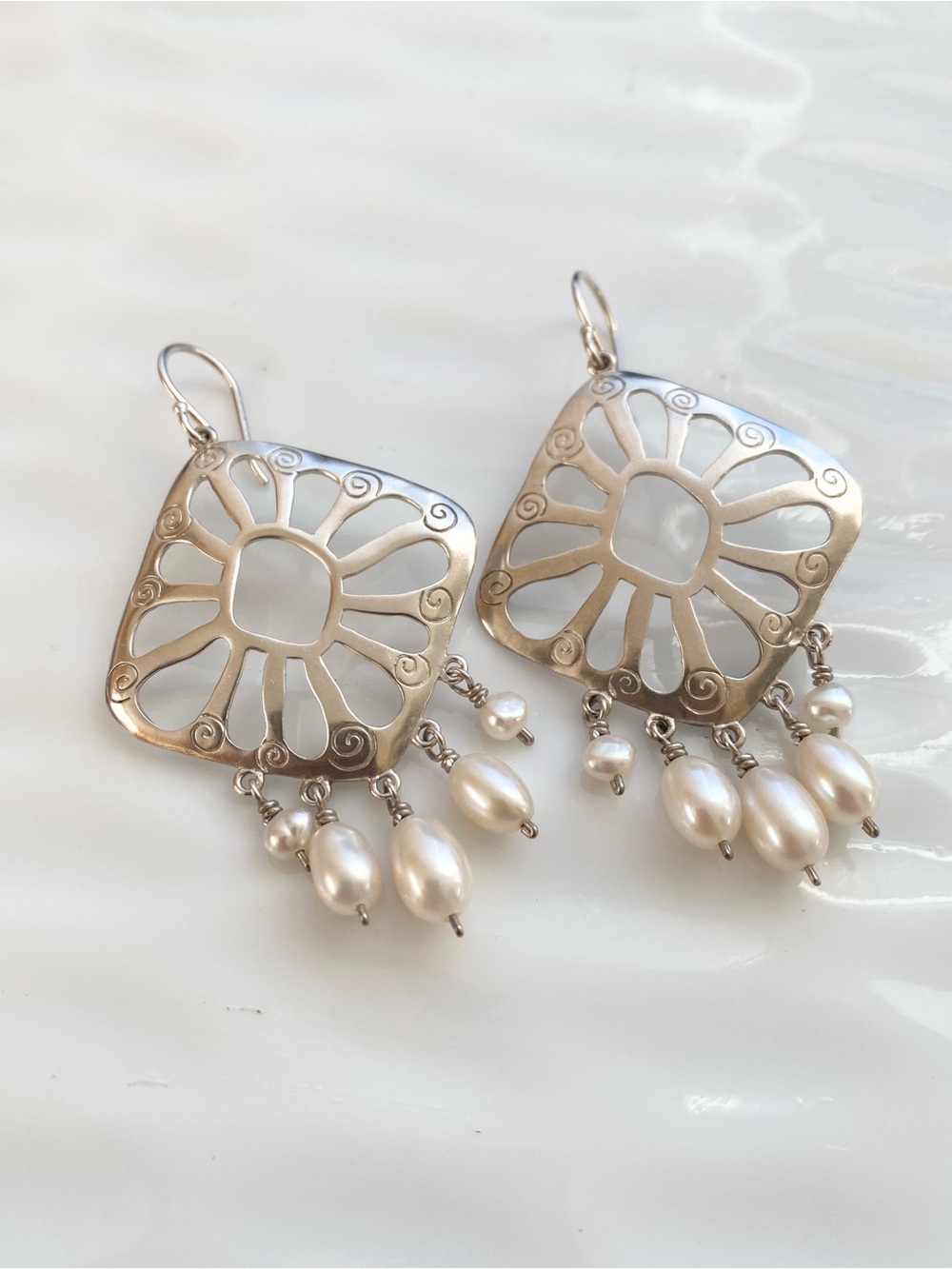 Silpada “Budding Beauty” Sterling and Pearl Dangle Earrings W2165 - Picture 4 of 9